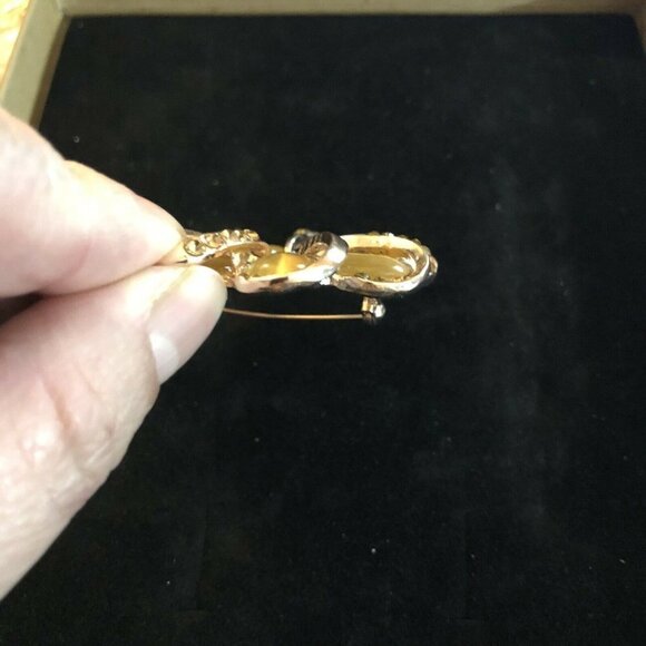 Vintage Style Brooch Antiqued Gold Tone Round Opal Simulated Champagne - Picture 5 of 10